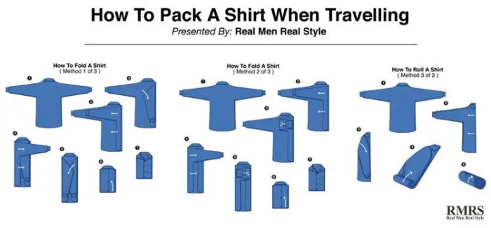 Folding men's dress shirts for travel